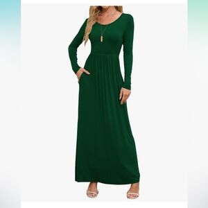 Chic Forest Green Long Sleeve Maxi Dress